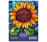 Rompecabezas De 1000 Piezas para Adolescentes Vibrant Stained Glass Sunflower Rompecabezas para Adultos Juegos Relajantes Decoración Desafío Educativo 38x26cm/1000pcs