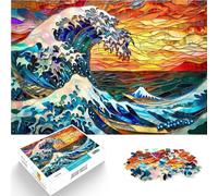 Rompecabezas de 1000 Piezas para Adolescentes Vidriera de la Ola de Hokusai Juego de ingenio Interacción Entre Padres e Hijos 75x50cm