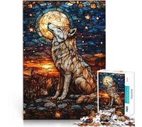 Rompecabezas de 1000 Piezas para Adolescentes Vidriera de Lobo Aullando a la Luna Juegos Juguetes Regalo Gran Regalo 75x50cm