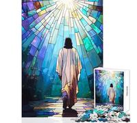 Rompecabezas de 1000 Piezas para Adolescentes vidrieras Jesús Caminando hacia la luz Juguetes de Bricolaje Regalos para Mujeres y Hombres Juego práctico para Mejorar el Amor Entre Parejas 38x52cm