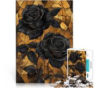 Rompecabezas de 1000 Piezas para Adolescentes Vidrieras Rosas Negras sobre Oro Juego desafiante Colección de Artistas, Bellas Artes 52x38cm