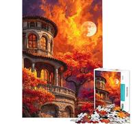 Rompecabezas de 1000 Piezas para Adolescentes Villa Italiana al Atardecer con Luna Rompecabezas para Adultos Juego práctico decoración del hogar interacción Entre Padres e Hijos (Tamaño 50x75cm)