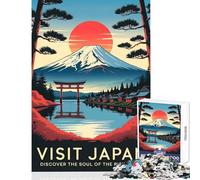 Rompecabezas de 1000 Piezas para Adolescentes Visita Japón póster de Paisaje del Sol Naciente decoración del hogar Juguetes Regalo Divertido Juego práctico con póster a Juego y Hoja de Trivia 38x52cm