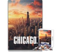 Rompecabezas de 1000 Piezas para Adolescentes, Vista aérea de mi Chicago, diversión Familiar y Noche de Juegos, patrón de ensamblaje, Gran Regalo, tamaño 38x52cm