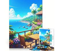 Rompecabezas de 1000 Piezas para Adolescentes Vista de cafetería en Playa Tropical, Arte de Corte nítido, Juego cognitivo, Regalo para Momentos de Juego tranquilos, decoración navideña (38x52cm)