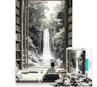 Rompecabezas de 1000 Piezas para Adolescentes Vista de una Cascada Desde una Biblioteca Juegos educativos japoneses Decoración de Pared 38x52cm
