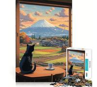 Rompecabezas de 1000 Piezas para Adolescentes Vista del Monte Fuji Desde la Perspectiva de un Gato - Diseño de Corte Fino Juego de concentración Regalo Ideal para Momentos de Paz y Ocio en Navidad
