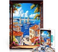 Rompecabezas de 1000 Piezas para Adolescentes Vista del Puerto mediterráneo Rompecabezas Cada Pieza es única: un desafiante y Divertido Juego Familiar 38x26cm