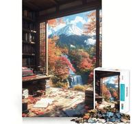 Rompecabezas de 1000 Piezas para Adolescentes Vista otoñal Desde la Biblioteca,Paisaje japonés,articulaciones Suaves,diversión,Entrenamiento Mental,Juego Casual,exhibición de Arte navideño (50x75cm)
