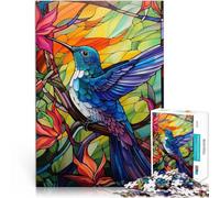 Rompecabezas de 1000 Piezas para Adolescentes Vitral de colibrí Matar el Tiempo en Vacaciones en casa Cumpleaños 38x26cm