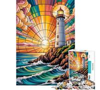 Rompecabezas de 1000 piezas para adolescentes Vitral meditación serenidad junto a un faro resplandeciente al atardecer Rompecabezas para adolescentes juegos relajantes para divertirse en familia ayuda