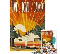Rompecabezas de 1000 Piezas para Adolescentes Vive Ama Campamento Autocaravana Retro Ideal para cumpleaños Navidad diversión Familiar y Juguete Educativo Apto para Mayores de 14 años 38x52cm