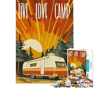 Rompecabezas de 1000 Piezas para Adolescentes Vive ama Campamento Caravana Retro difícil y desafiante decoración del hogar Juegos relajantes para Mayores de 14 años 38x26cm