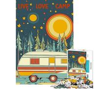 Rompecabezas de 1000 Piezas para Adolescentes Vive ama campista póster Retro de Caravana desafiante para completar Juguete antiestrés decoración de Pared para Mayores de 14 años (38x26cm)