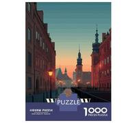 Rompecabezas De 1000 Piezas para Adolescentes Warsaw, Poland Cityscape at Dusk Rompecabezas para Adultos Juguetes Antiestrés Ensamblaje De Patrones Desafiante De Completar 70x50cm/1000pcs