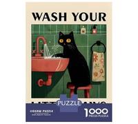 Rompecabezas De 1000 Piezas para Adolescentes Wash Your Little Paws Cat Poster Rompecabezas para Adultos Juego Práctico Pero Divertido Y Humorístico para Cumpleaños, Navidad 70x50cm/1000pcs