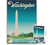 Rompecabezas de 1000 Piezas para Adolescentes, Washington DC Travel Poste, Juego Educativo Familiar de análisis y lógica, Gran Regalo, tamaño 38x26cm