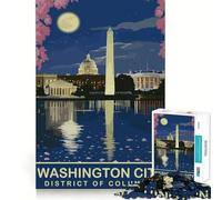 Rompecabezas de 1000 Piezas para Adolescentes Washington de Noche, Arte de Corte preciso, Juego cognitivo, Regalo para Momentos de Juego tranquilos, decoración navideña (38x52cm)