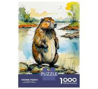 Rompecabezas De 1000 Piezas para Adolescentes Watercolor Beaver by The River Rompecabezas para Adultos Juego Familiar Decoración del Hogar Cumpleaños Y Navidad 70x50cm/1000pcs