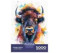 Rompecabezas De 1000 Piezas para Adolescentes Watercolor Bison Portrait Rompecabezas para Adolescentes Juguetes Antiestrés Regalos para Mujeres Regalos para Reducir El Estrés 38x26cm/1000pcs