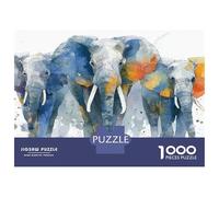Rompecabezas De 1000 Piezas para Adolescentes Watercolor Elephant Art Print Rompecabezas para Adultos Juguetes De Bricolaje Difícil Difícil Diversión En El Hogar Actividades, 52x38cm/1000pcs