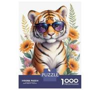 Rompecabezas De 1000 Piezas para Adolescentes Watercolor Floral Tiger Rompecabezas Juguetes Antiestrés Divertidos Y Humorísticos Cumpleaños Y Navidad 52x38cm/1000pcs