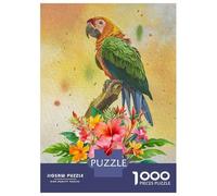 Rompecabezas De 1000 Piezas para Adolescentes Watercolor Parrot with Tropical Flowers Rompecabezas para Adultos Juegos Relajantes Corte De Precisión Cumpleaños 70x50cm/1000pcs