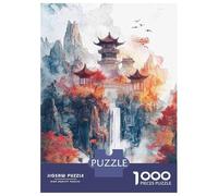 Rompecabezas De 1000 Piezas para Adolescentes Waterfall Asian Landscape Painting Rompecabezas para Adultos Juego Práctico Decoración Gran Regalo para Jugar 38x26cm/1000pcs