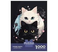 Rompecabezas De 1000 Piezas para Adolescentes White and Black Anime Cats Rompecabezas para Adultos Juego Práctico Arte De Pared Oferta como Regalos para Toda La Familia 38x26cm/1000pcs