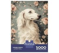 Rompecabezas De 1000 Piezas para Adolescentes White Borzoi Dog in Floral Frame Rompecabezas para Adultos Juguete Decoración De Pared Decoración De Pared Juego Desafiante Regalos 38x26cm/1000pcs