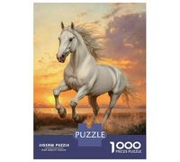 Rompecabezas De 1000 Piezas para Adolescentes White Horse Running at Sunset Rompecabezas para Adultos Juegos Relajantes Mejora La Memoria Ayuda A Ejercitar El Cerebro 70x50cm/1000pcs