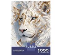 Rompecabezas De 1000 Piezas para Adolescentes White Lion with Golden Geometric Pattern Rompecabezas para Adultos Juegos Relajantes Decoración Desafío Educativo 70x50cm/1000pcs