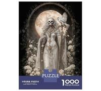 Rompecabezas De 1000 Piezas para Adolescentes White Santa Muerte with Owl and Roses Rompecabezas Juegos Relajantes Decoración De Pared Regalos para Amigos Y Familiares 38x26cm/1000pcs
