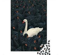 Rompecabezas De 1000 Piezas para Adolescentes White Swan Among Black Birds -2 Rompecabezas para Adultos Juguetes DIY para La Diversión Familiar para Cumpleaños, Navidad 38x26cm/1000pcs