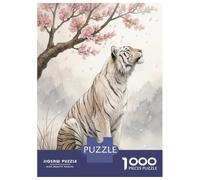 Rompecabezas De 1000 Piezas para Adolescentes White Tiger Under Cherry Blossoms Rompecabezas Juegos Divertidos Carrera De Velocidad Manual Cumpleaños 52x38cm/1000pcs