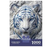 Rompecabezas De 1000 Piezas para Adolescentes White Tiger with Blue Stripes Rompecabezas para Adultos Juegos Relajantes Decoración Interacción Entre Padres E Hijos 38x26cm/1000pcs