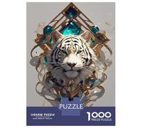 Rompecabezas De 1000 Piezas para Adolescentes White Tiger with Emerald and Gold Ornament Rompecabezas Juguetes DIY Pero Divertidos Y Humorísticos Cumpleaños Y Navidad 70x50cm/1000p