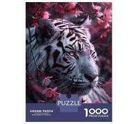 Rompecabezas De 1000 Piezas para Adolescentes White Tiger with Pink Flowers Rompecabezas para Adolescentes Juego Práctico para Mejorar La Memoria Regalos Y Cumpleaños Únicos 70x50cm/1000pcs