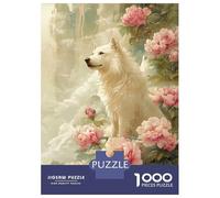 Rompecabezas De 1000 Piezas para Adolescentes White Wolf and Peonies Rompecabezas para Adultos Juguete Decoración De Pared Desafío Difícil Desafiante De Completar 70x50cm/1000pcs