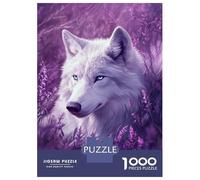Rompecabezas De 1000 Piezas para Adolescentes White Wolf in Purple Flowers Rompecabezas para Adultos Juego Práctico Pero Divertido Y Humorístico Regalos para Reducir El Estrés 70x50cm/1000pcs