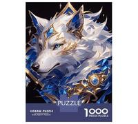 Rompecabezas De 1000 Piezas para Adolescentes White Wolf with Blue and Gold Accents Rompecabezas para Adultos Juego Familiar Antiestrés Cumpleaños Y Navidad 52x38cm/1000pcs