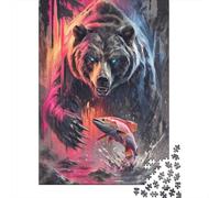 Rompecabezas De 1000 Piezas para Adolescentes Wild Bear Fishing Art Print Rompecabezas para Adolescentes Juegos Relajantes Decoración Juego Desafiante Regalos 52x38cm/1000pcs
