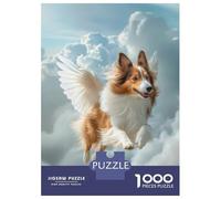 Rompecabezas De 1000 Piezas para Adolescentes Winged Sheltie Dog Flying in Clouds Shetland Sheepdog Pet Loss Wall Art Rompecabezas para Adultos Juguetes Antiestrés Decoración del Hogar Gran Regalo Pa