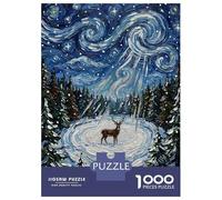 Rompecabezas De 1000 Piezas para Adolescentes Winter Deer in Starry Night Painting Rompecabezas para Adultos Juguetes DIY Desafío Difícil Regalos para Amigos Y Familiares 38x26cm/1000pcs
