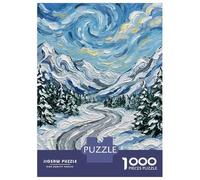 Rompecabezas De 1000 Piezas para Adolescentes Winter Mountain Road Impressionist Painting Rompecabezas para Adultos Juguete Decoración De Pared Decoración Cumpleaños, Navidad 70x50cm/100