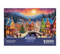 Rompecabezas De 1000 Piezas para Adolescentes Winter Village Christmas Painting Rompecabezas para Adultos Juego De Ingenio Análisis Y Lógica Actividades Divertidas En Casa, 52x38cm/1000pcs