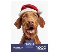 Rompecabezas De 1000 Piezas para Adolescentes Wirehaired Vizsla Dog with Santa Hat Rompecabezas para Adultos Juego Práctico Decoración del Hogar Cumpleaños Y Navidad 38x26cm/1000pc