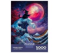 Rompecabezas De 1000 Piezas para Adolescentes Wizard Cat and The Great Wave Rompecabezas para Adultos Juegos De Relajación Montaje De Patrones Diversión En Casa Actividades, 38x26cm/1000pcs