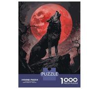 Rompecabezas De 1000 Piezas para Adolescentes Wolf Howling at Blood Moon Rompecabezas para Adultos Juegos Divertidos Decoración Cumpleaños, Navidad 52x38cm/1000pcs