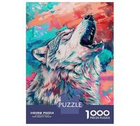 Rompecabezas De 1000 Piezas para Adolescentes Wolf Howling at Moon Wall Art Print Rompecabezas para Adultos Juegos Relajantes Alivia El Estrés Ayuda A Ejercitar El Cerebro 38x26cm/1000pcs